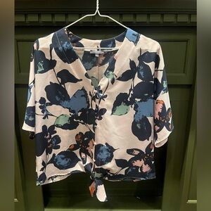 Madison Navy and Peach Floral cropped Blouse